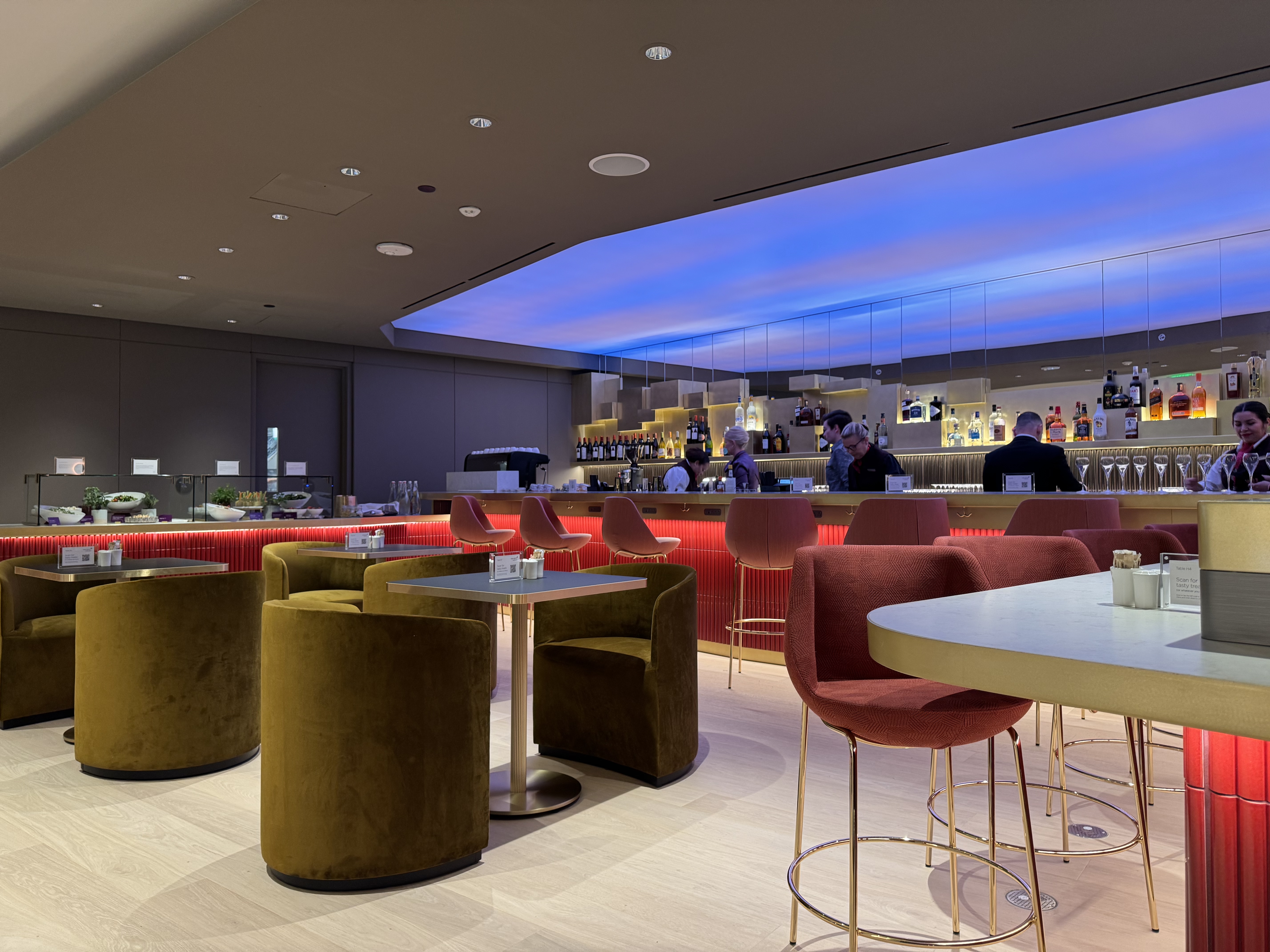 Virgin Atlantic Clubhouse LAX restaurant seating closeup Virgin Atlantic Clubhouse LAX restaurant seating closeup