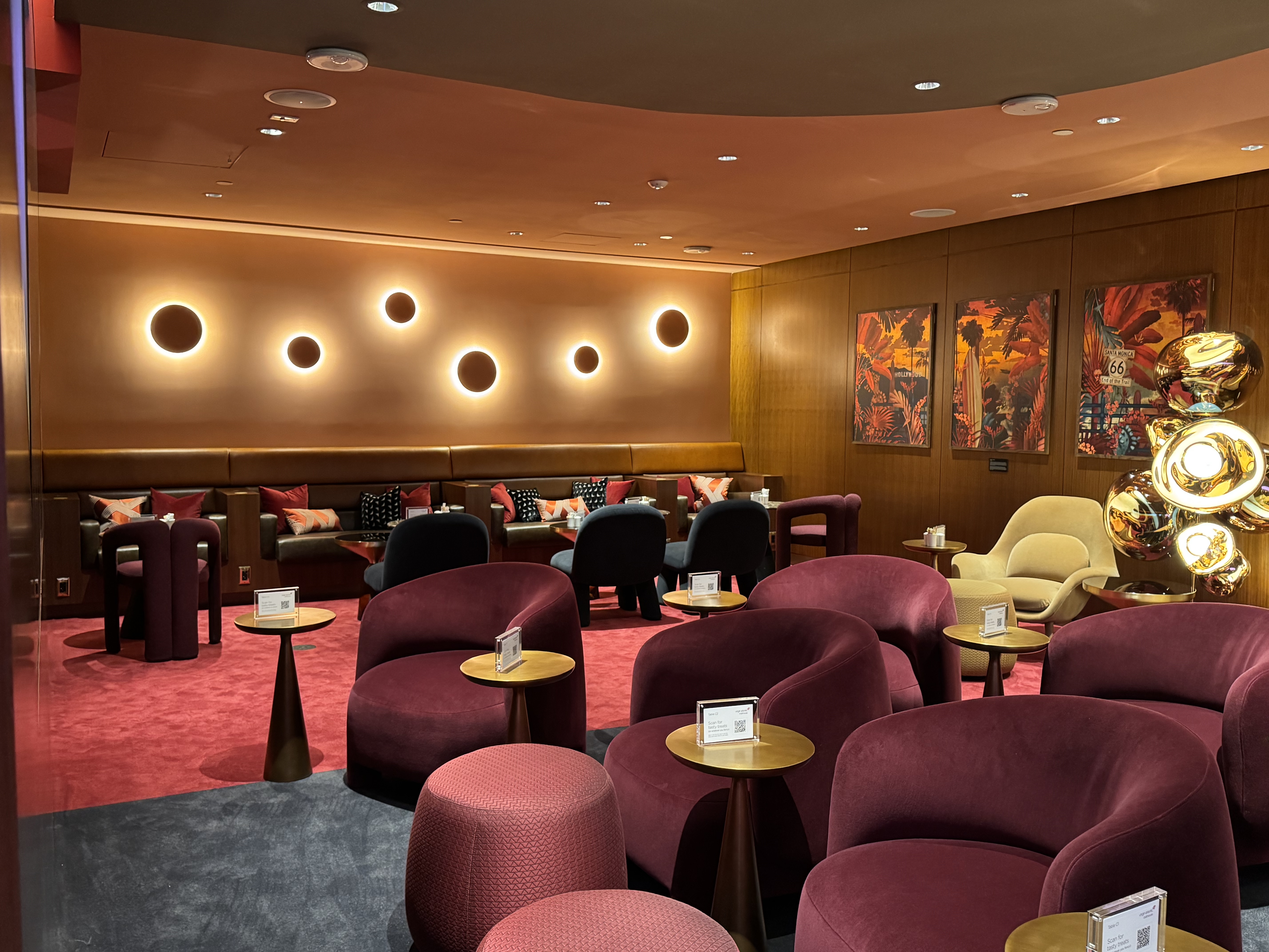Virgin Atlantic Clubhouse LAX ruby room seating Virgin Atlantic Clubhouse LAX ruby room seating