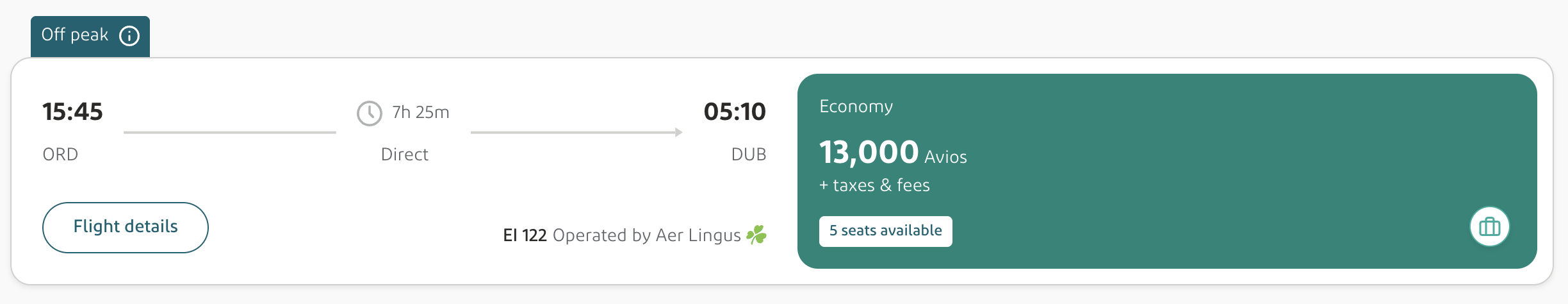 Aer Lingus Award ORD to DUB