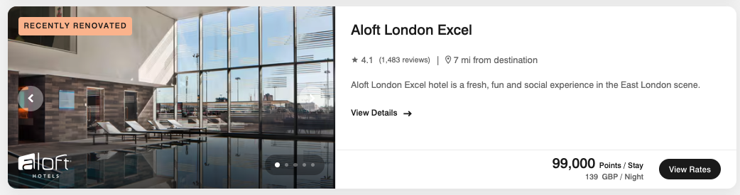 Aloft London Excel Points Price Aloft London Excel Points Price