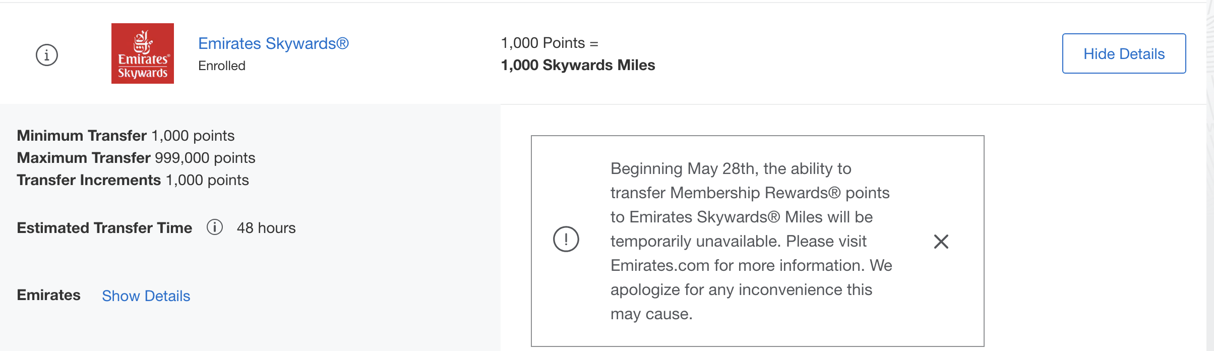 Amex Emirates Unavailability Amex Emirates Unavailability