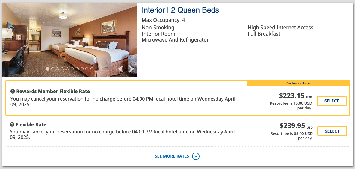 Best Western Plus Rubys Inn 2 queens cost