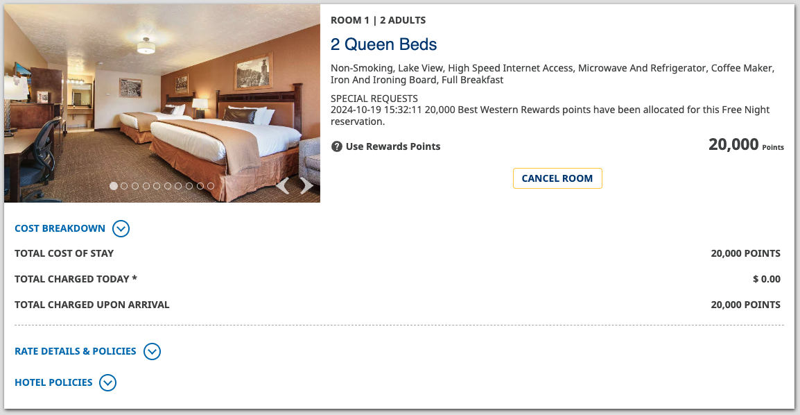 Best Western Plus Rubys Inn 2 queens points rate