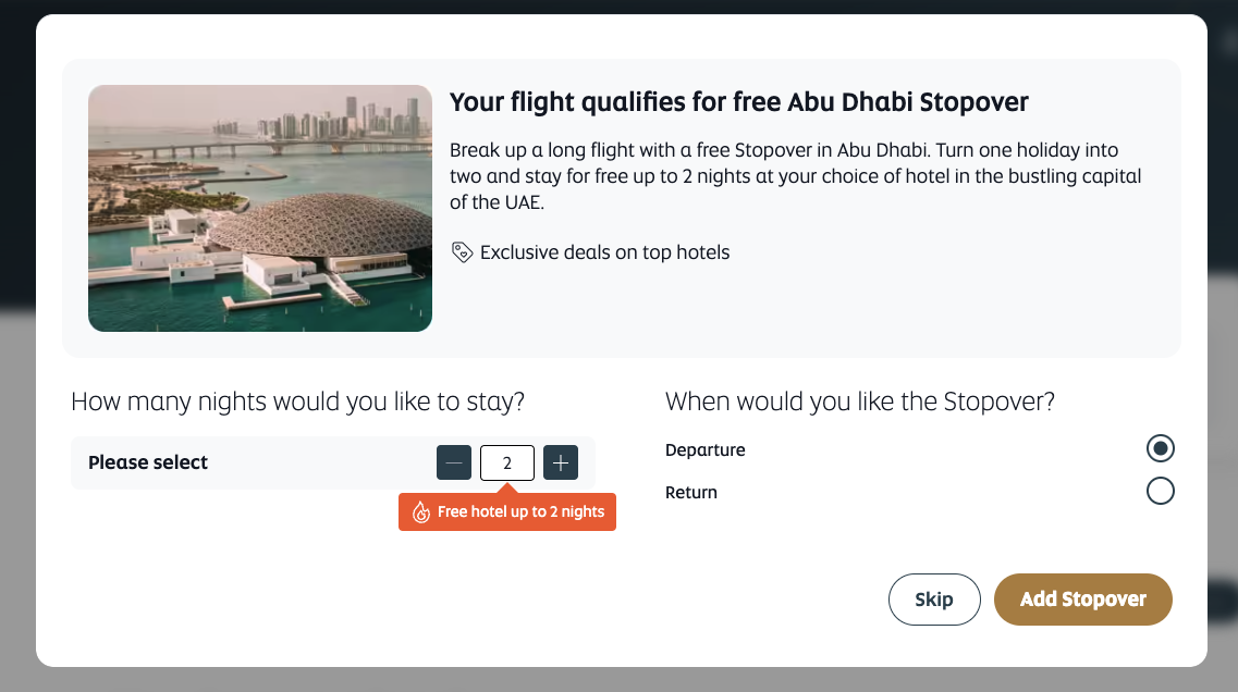 Booking a stopover ticket on Etihad Airways website Booking a stopover ticket on Etihad Airways website