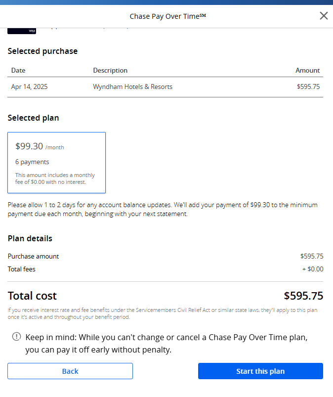 Chase Pay Over Time plan confirmation Chase Pay Over Time plan confirmation
