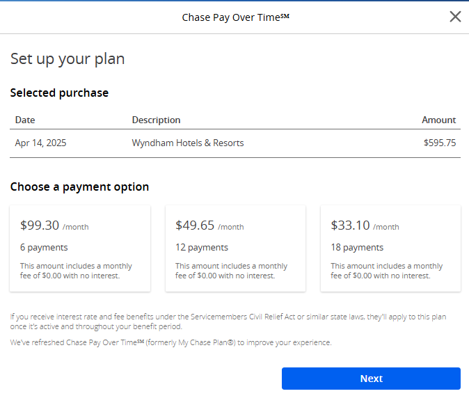 Chase Pay Over Time plan options Chase Pay Over Time plan options