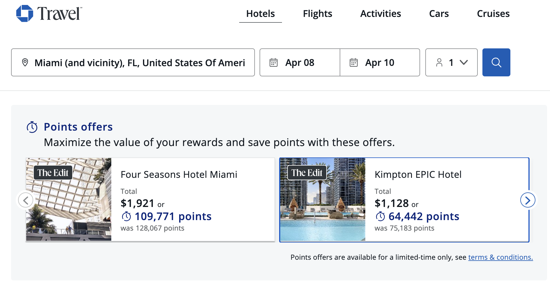 Chase Travel points boost Miami hotels 1.75 cents Chase Travel points boost Miami hotels 1.75 cents