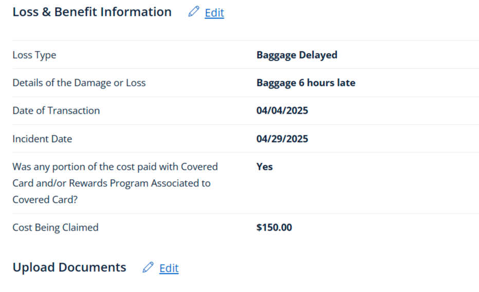 Chase claims dashboard baggage delay claim confirmation loss and benefit Chase claims dashboard baggage delay claim confirmation loss and benefit