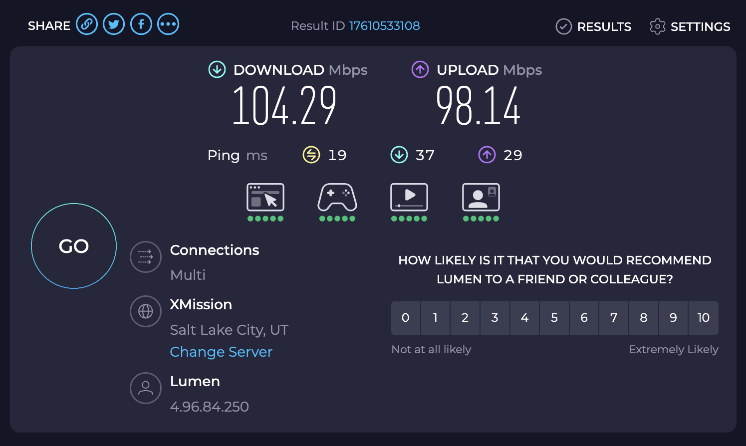 Delta SkyClub SLC speed test