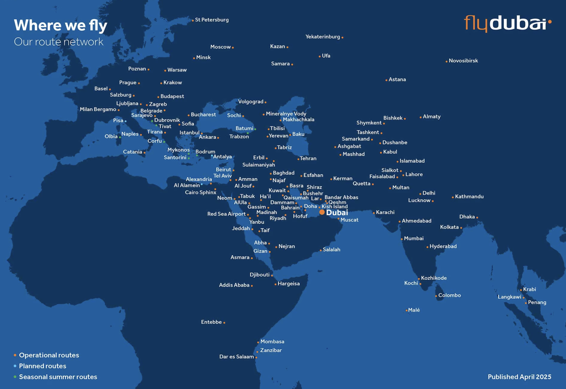 Flydubais routemap Flydubais routemap