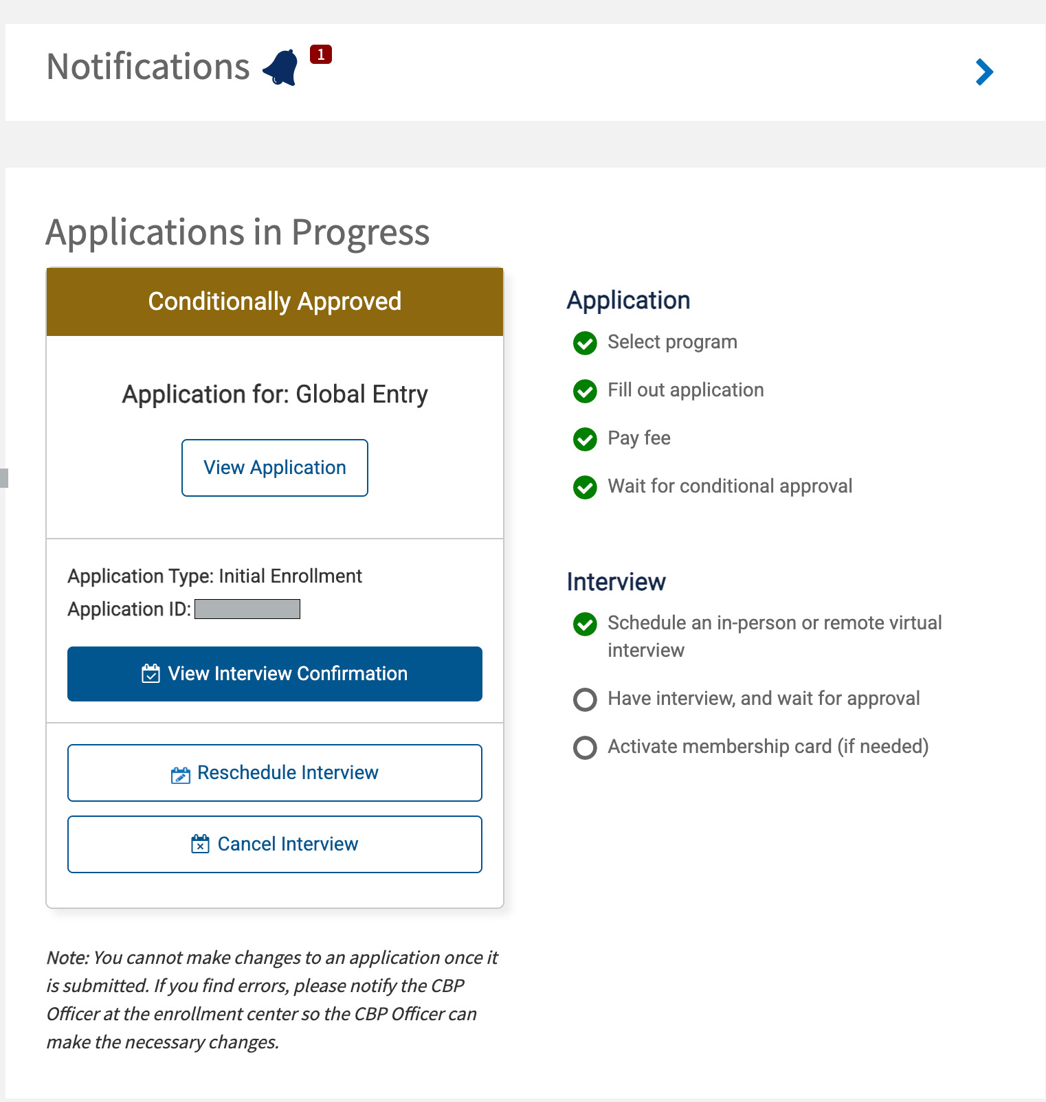 Global Entry kids conditional approval notification