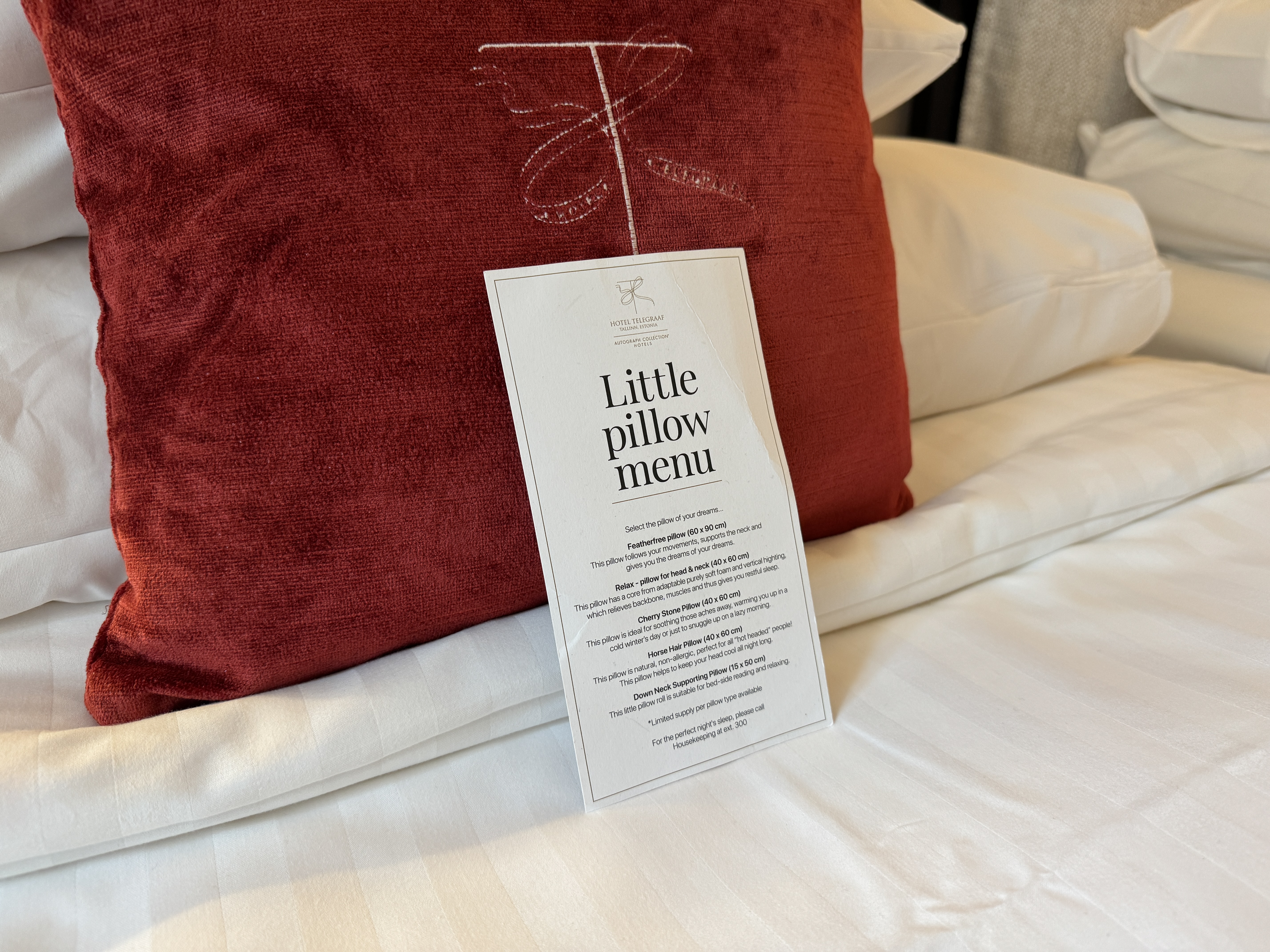 Hotel Telegraaf pillow menu