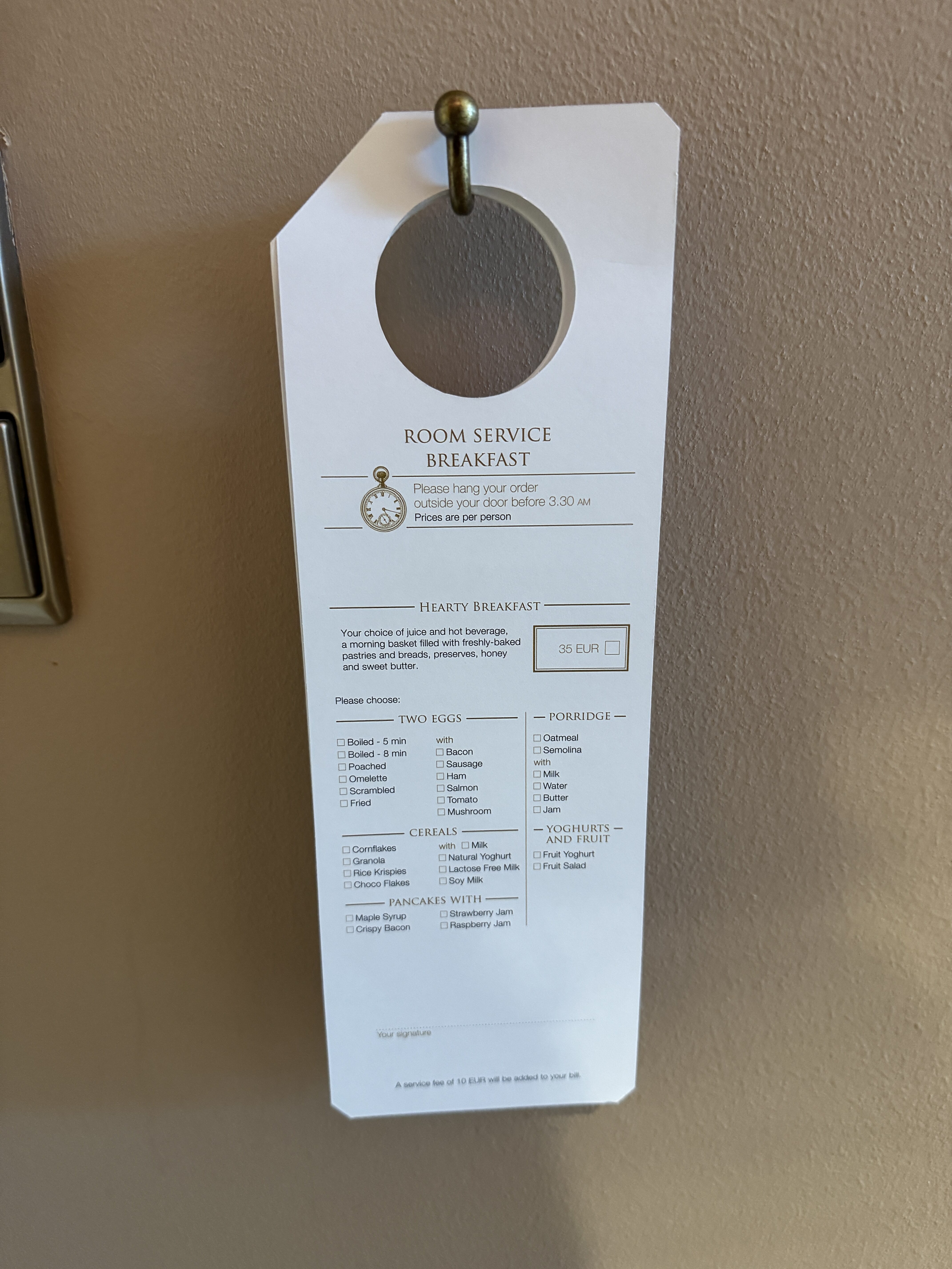 Hotel Telegraaf room service
