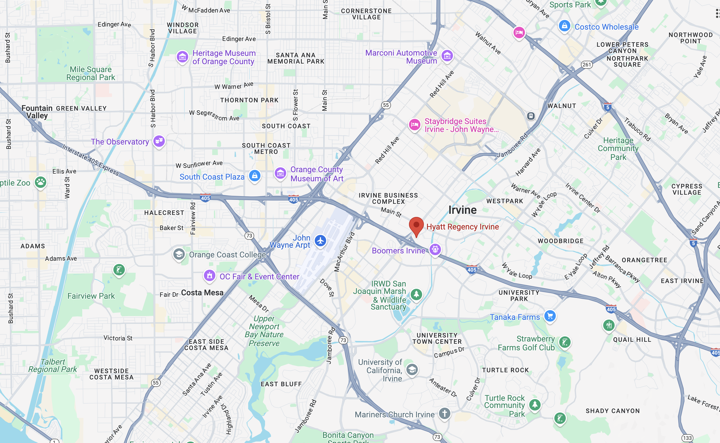 Hyatt Regency Irvine location map