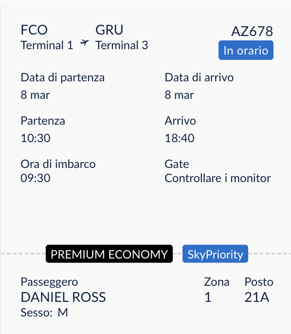 ITA Boarding Pass Sky Priority