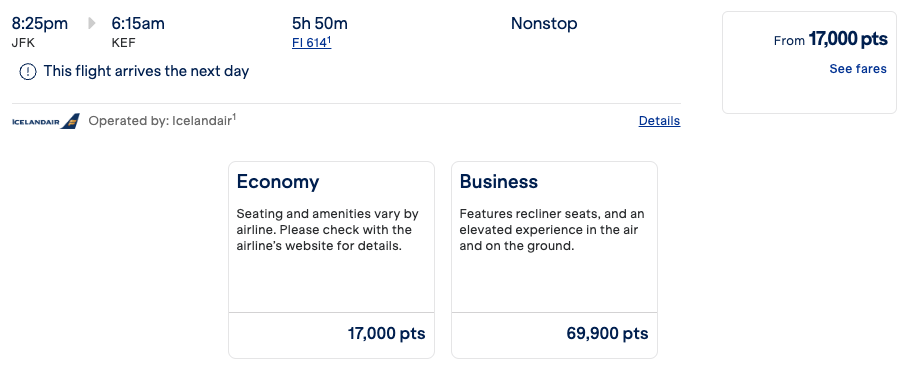 JFK to KEF JetBlue Award Ticket