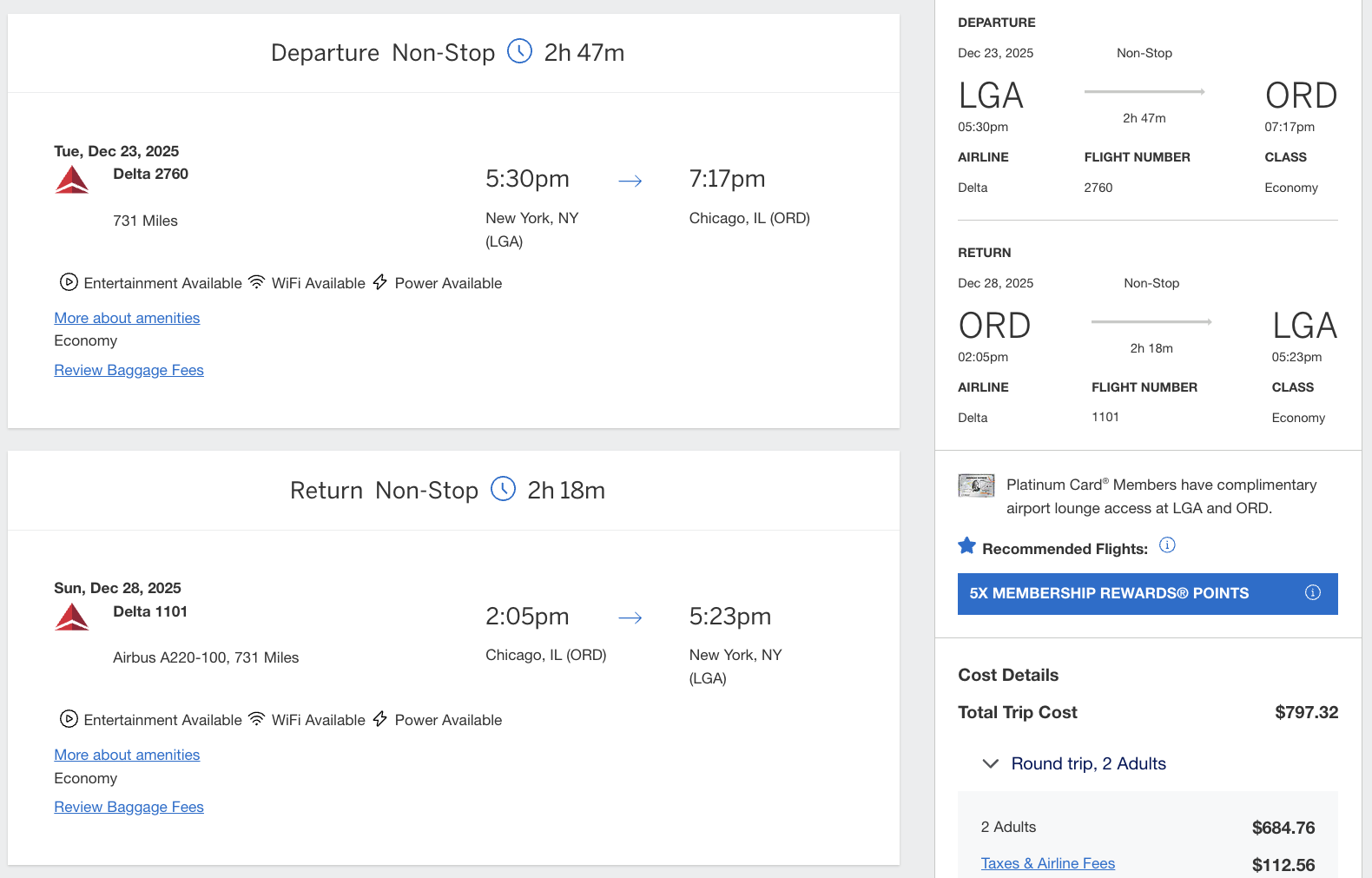 New York to Chicago flight itinerary on Google Flights in December New York to Chicago flight itinerary on Google Flights in December
