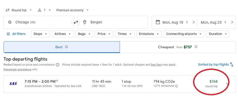ORD to Bergen Norway Google Flights 