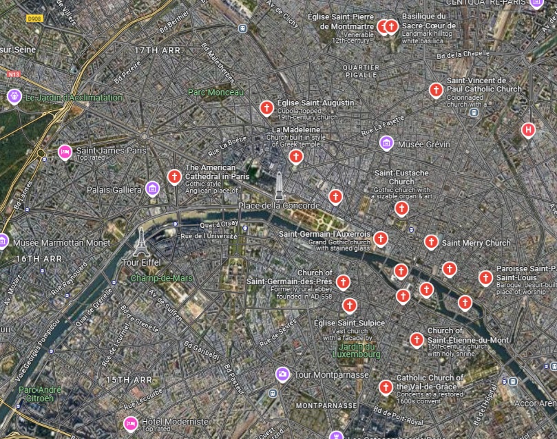 Paris Churches Location Map