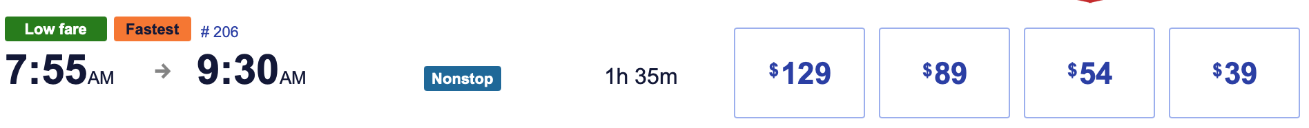 SAN SFO SW flight cash rate