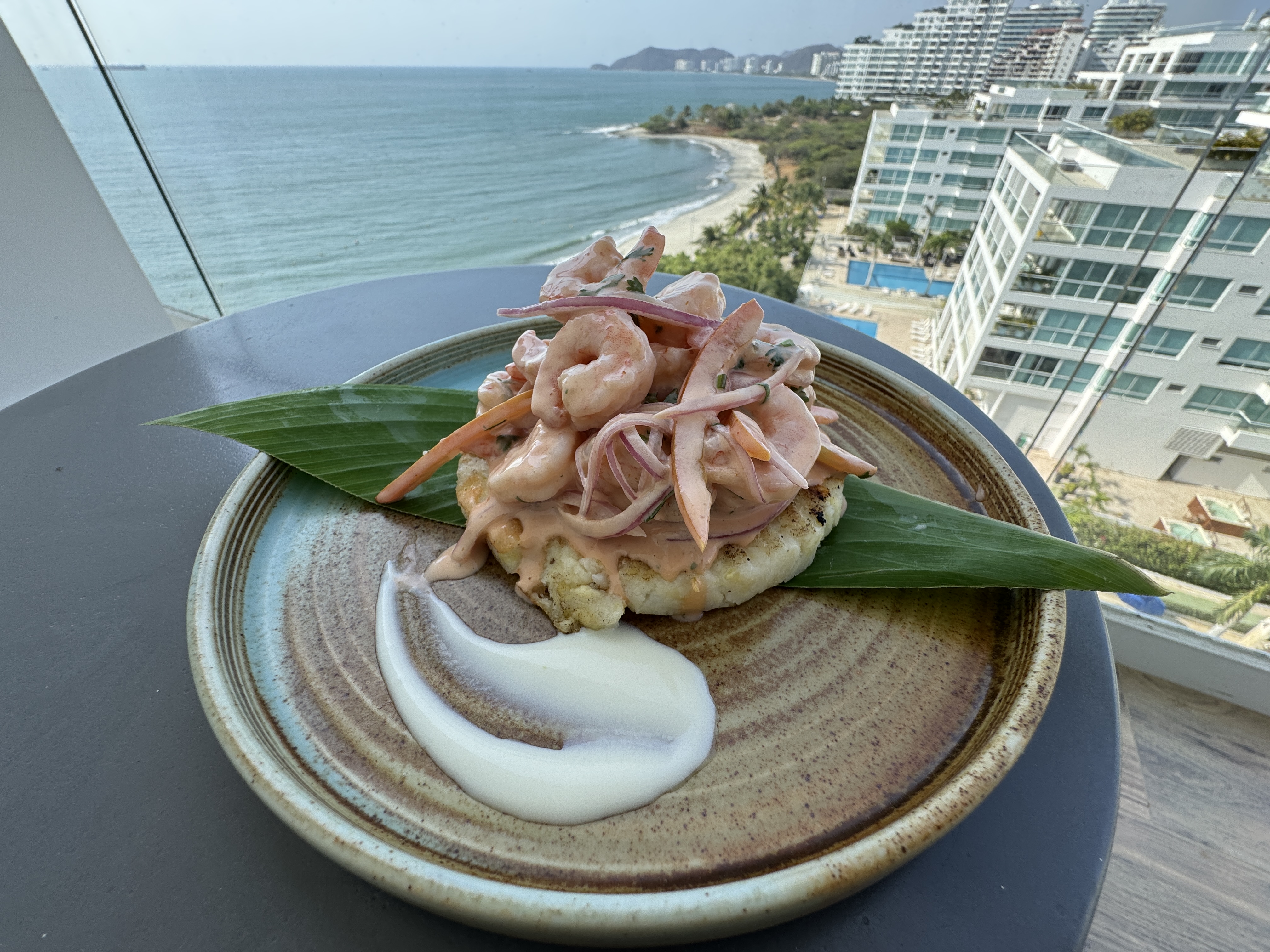 Santa Marta Marriott Arepa with shrimp and view Santa Marta Marriott Arepa with shrimp and view