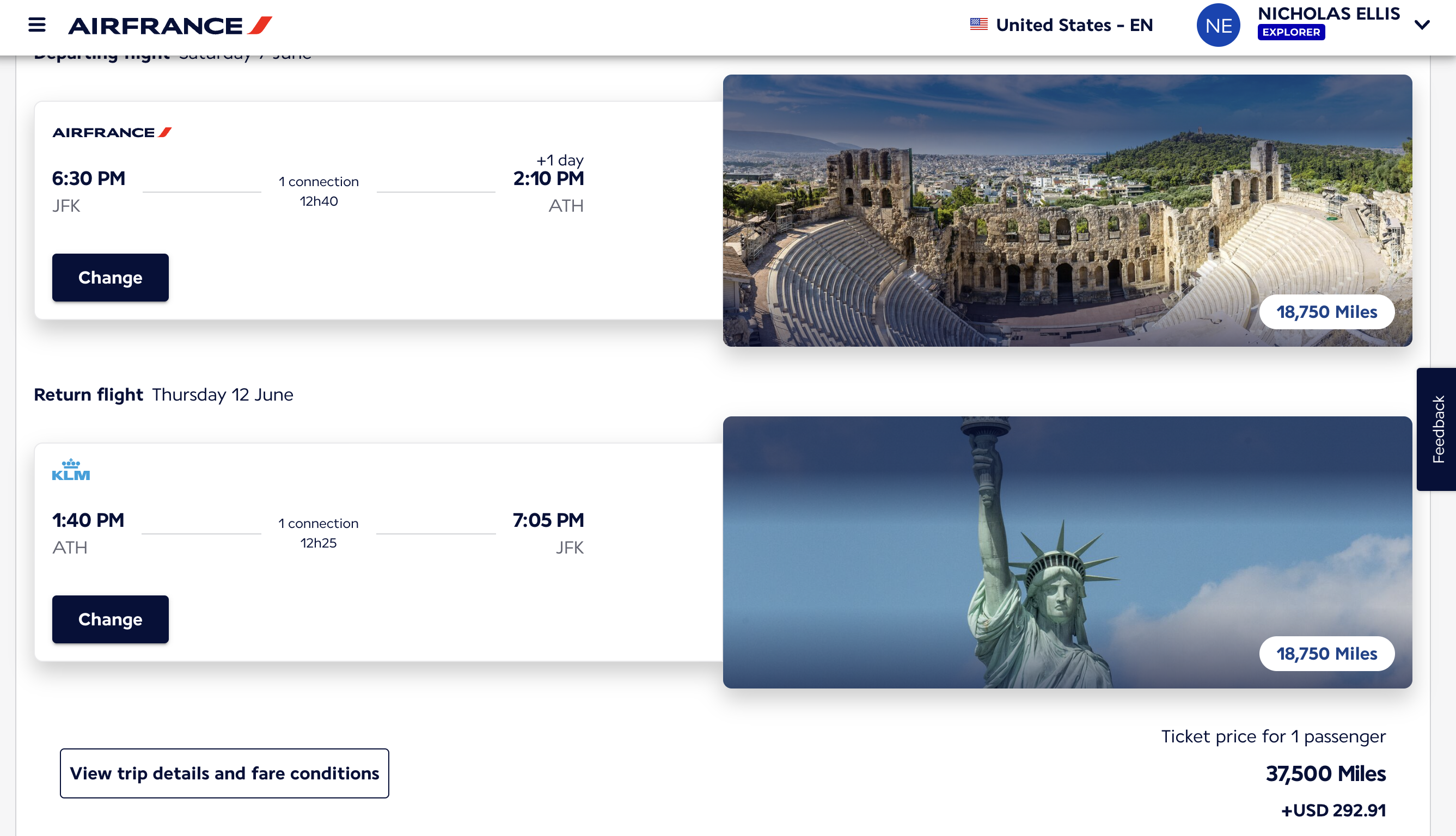 JFK ATH booking