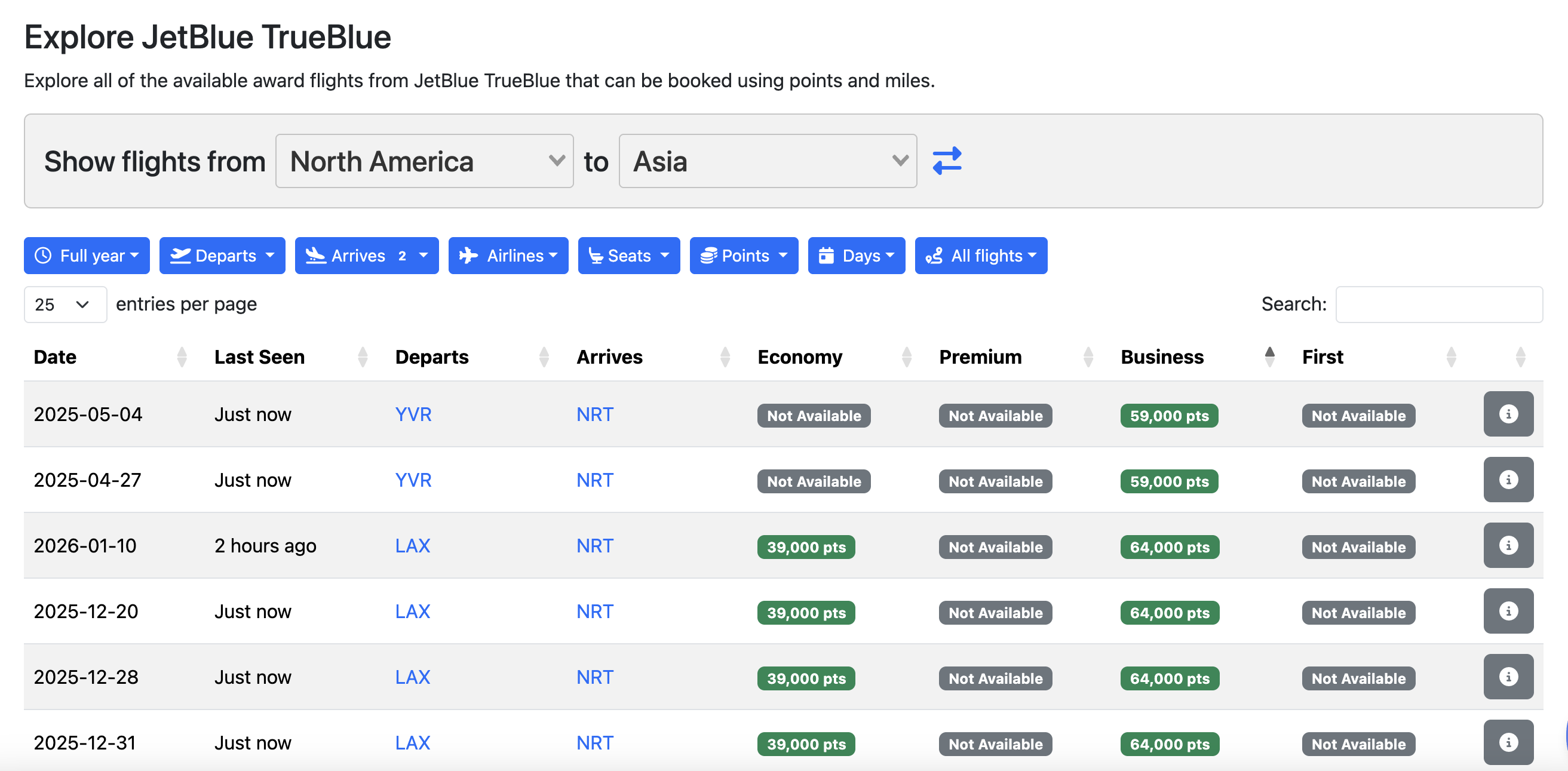Seats aero Jetblue JAL flights
