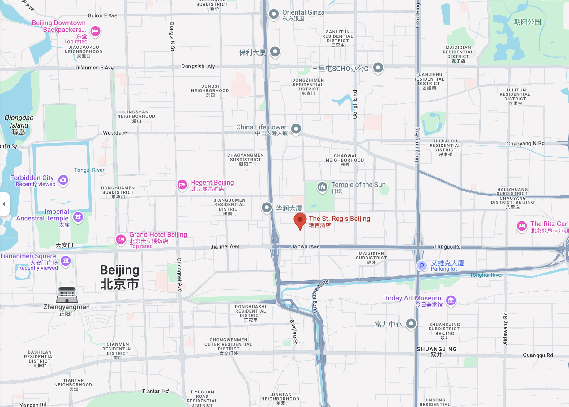 St. Regis Beijing location. Google Maps
