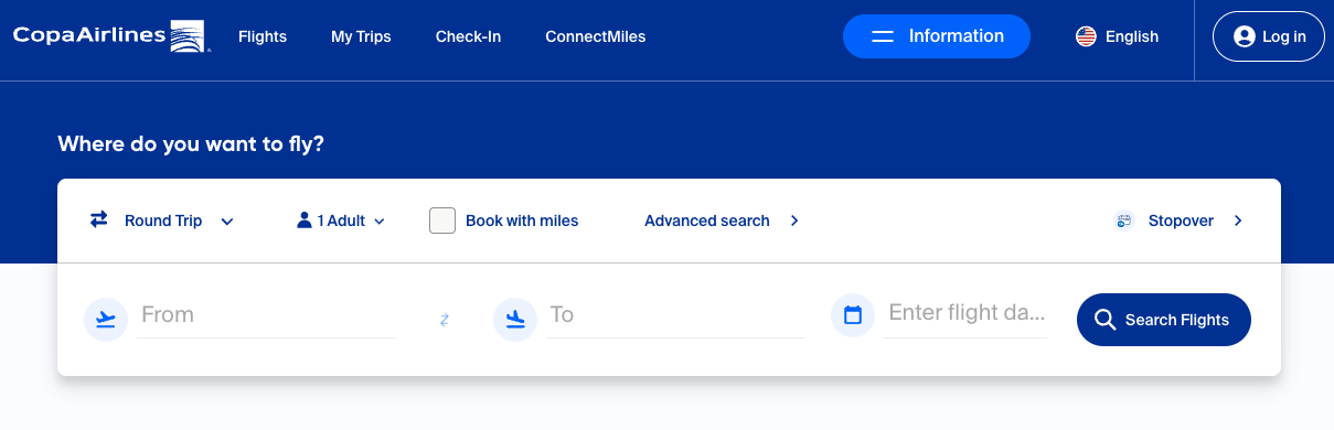 Stopover Option on Copa Airlines website Stopover Option on Copa Airlines website