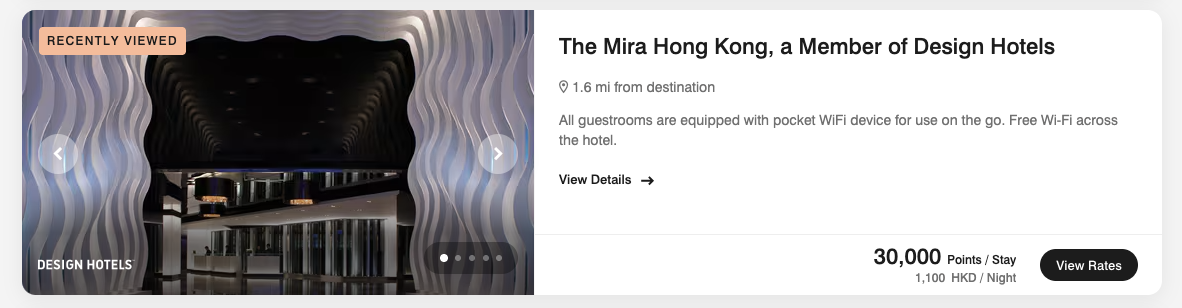 The Mira Hong Kong points price