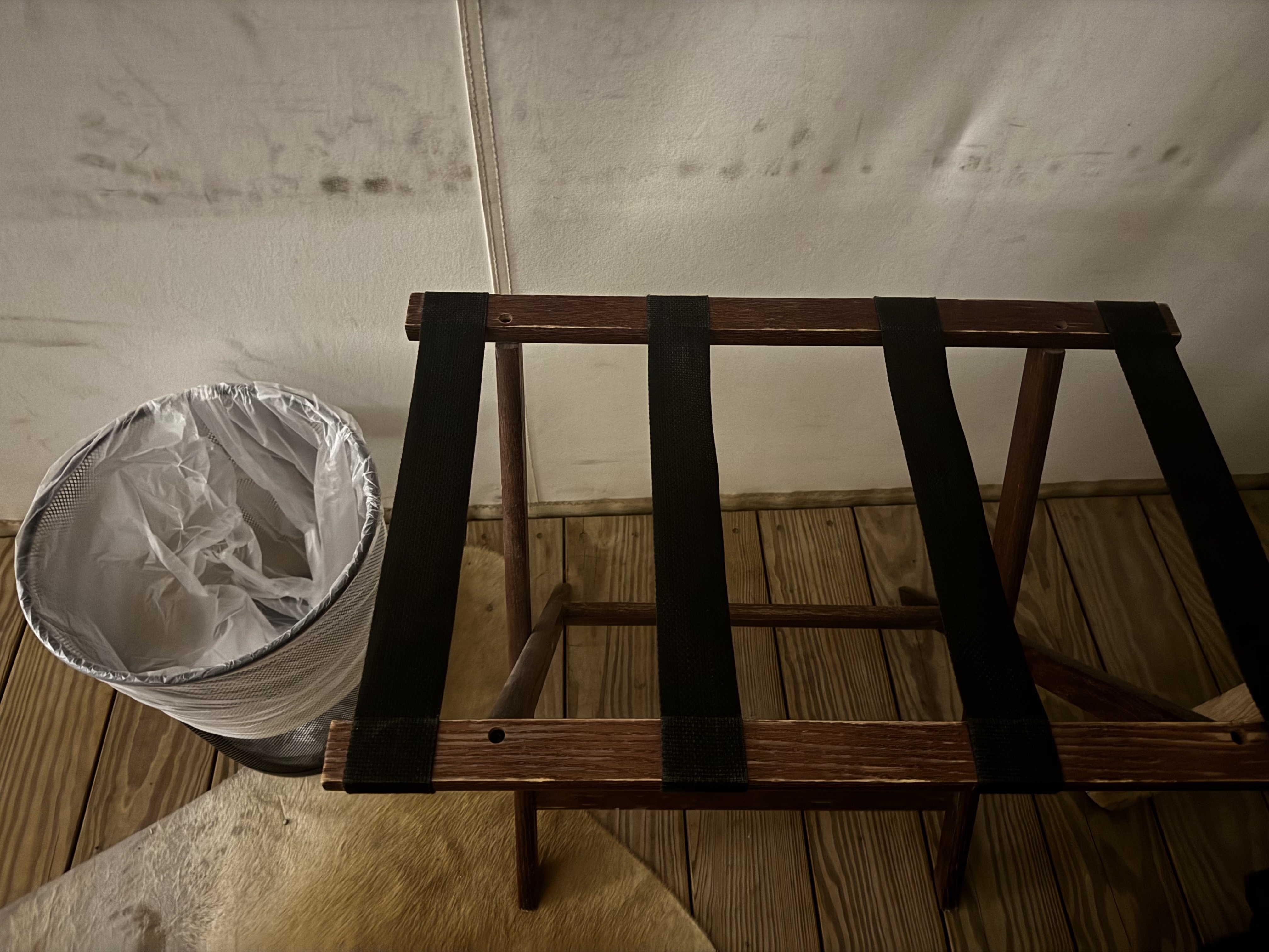Under Canvas Moab Safari Tent trash luggage rack