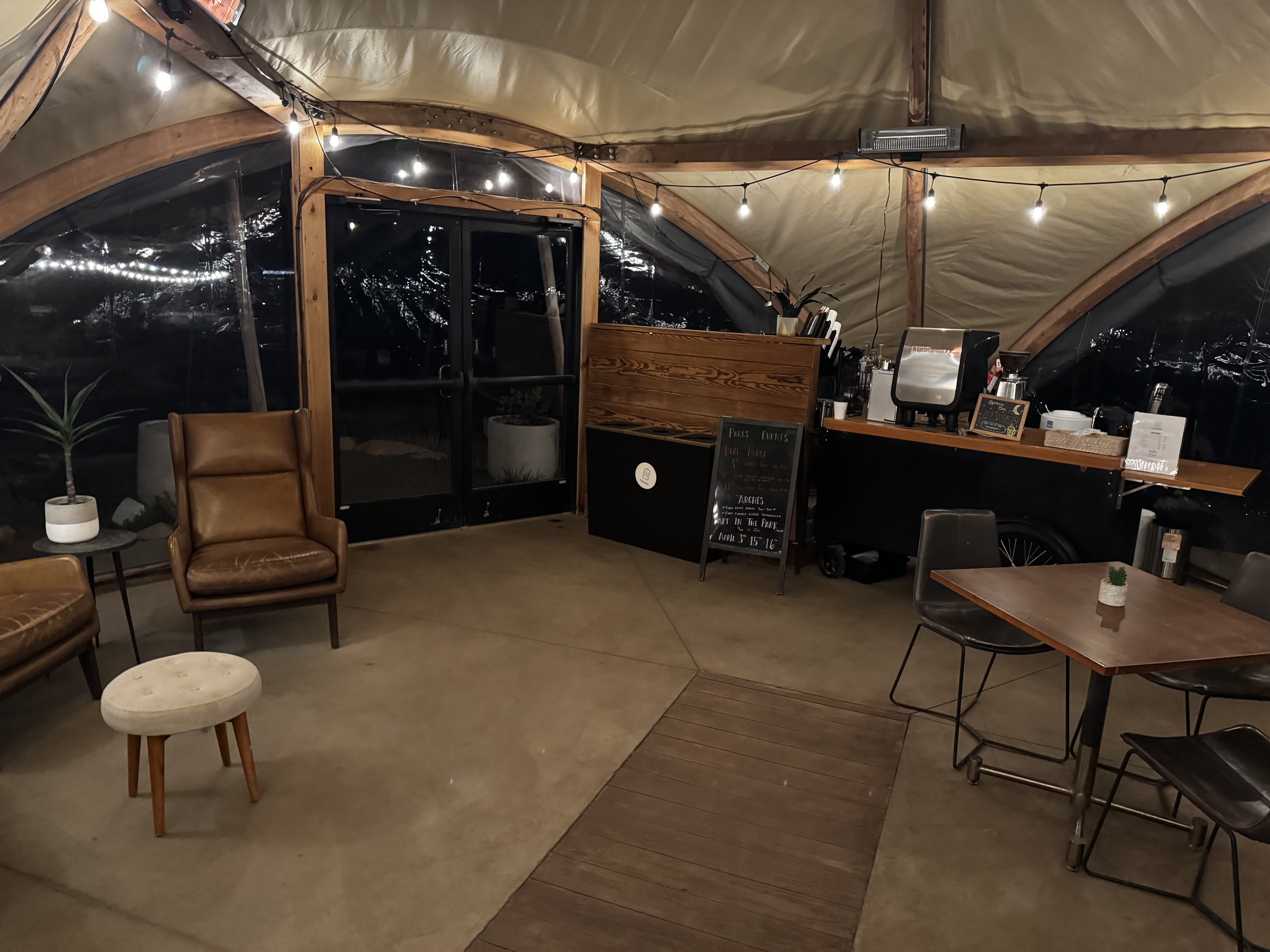 Under Canvas Moab lobby coffee area