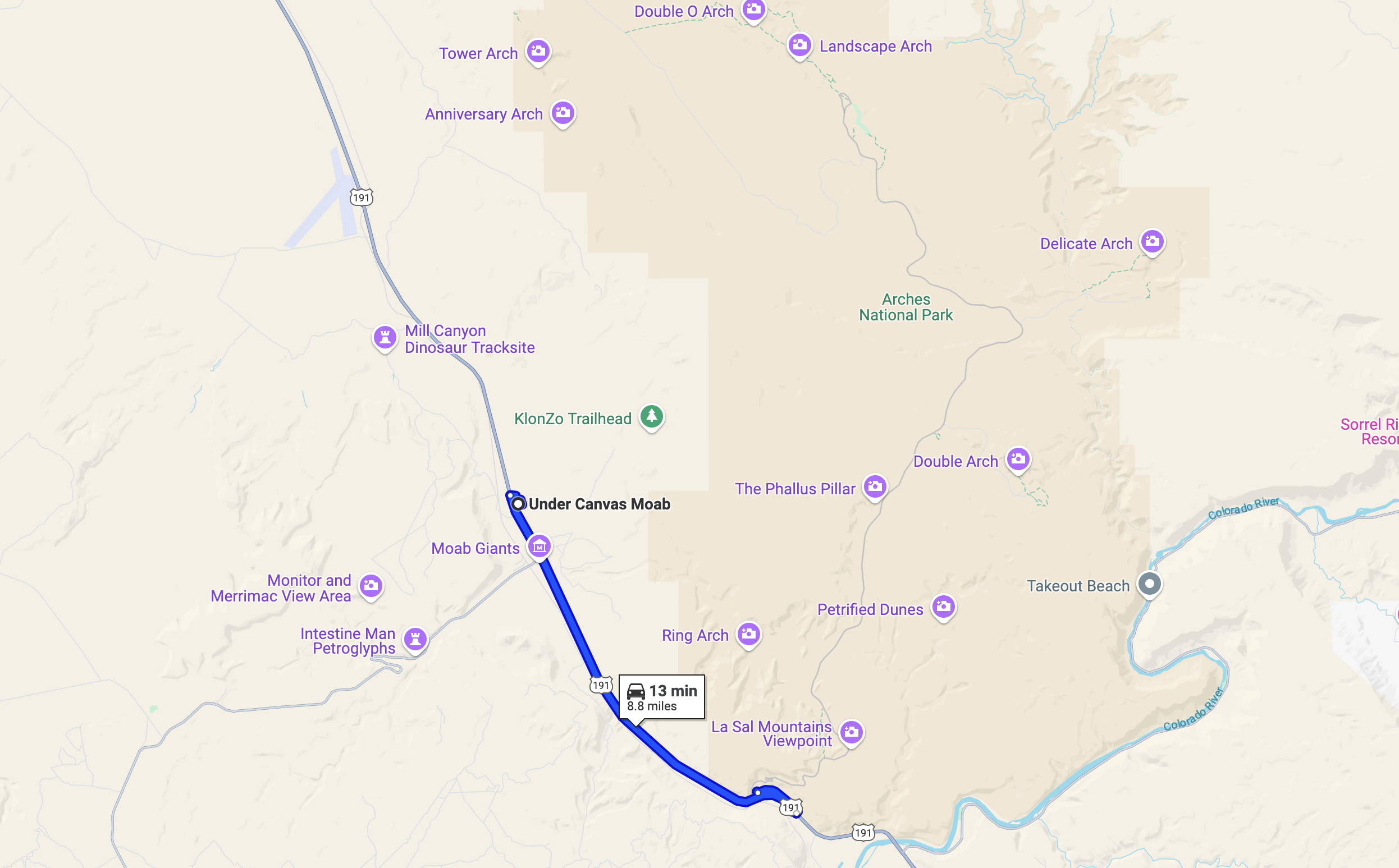 Under Canvas Moab location Google Maps