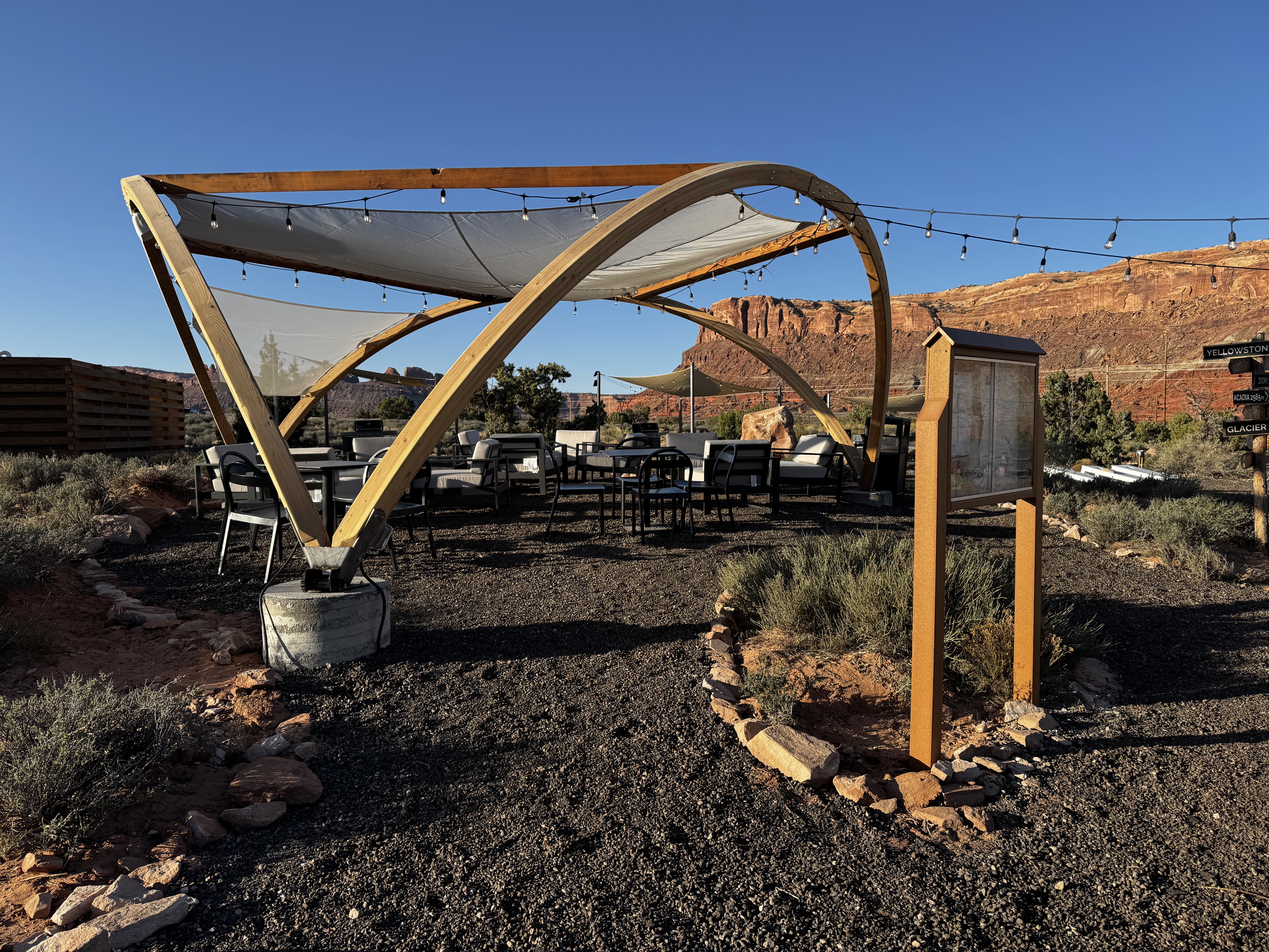 Under Canvas Moab seating info board