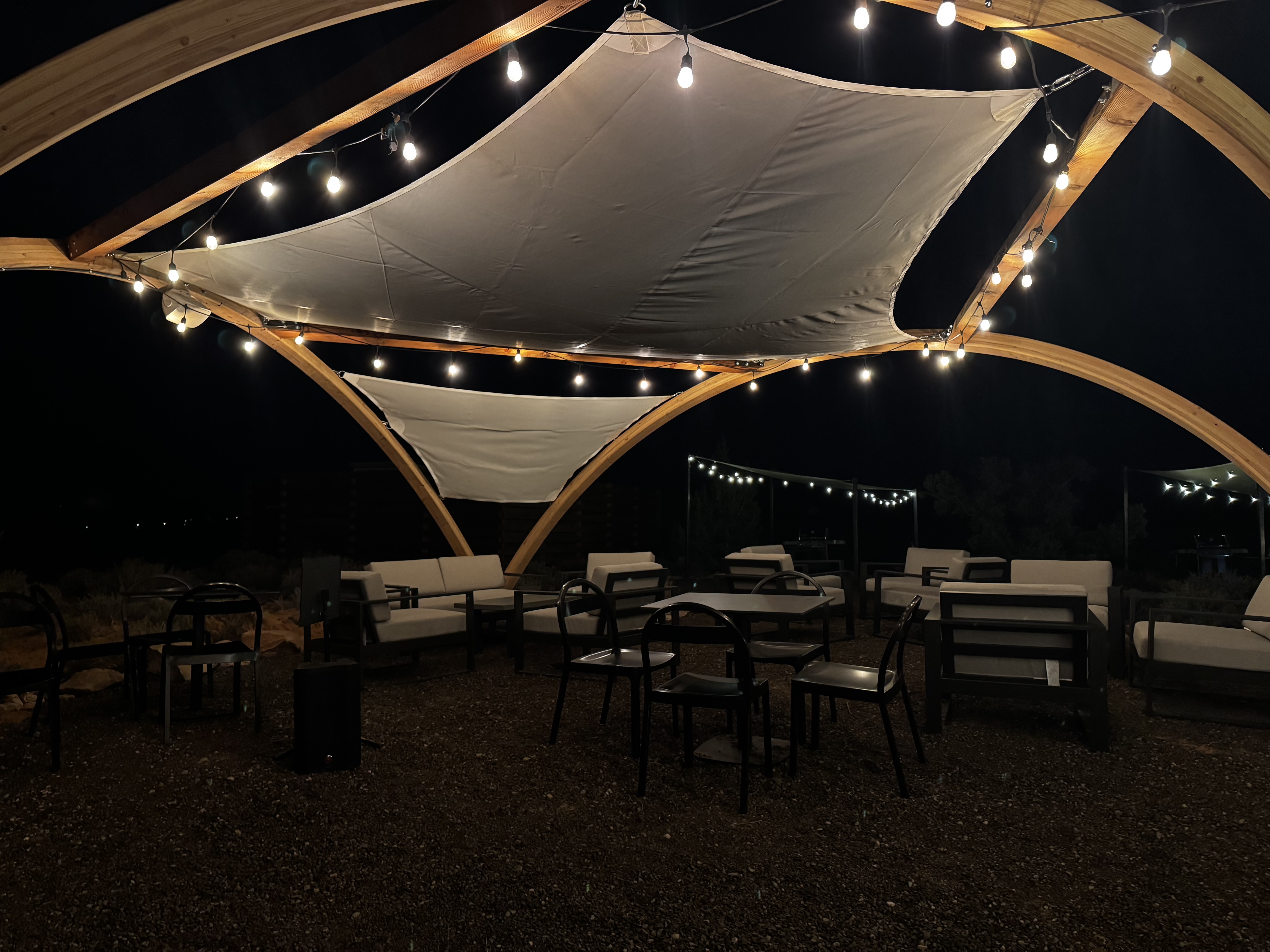 Under Canvas Moab seating with tables