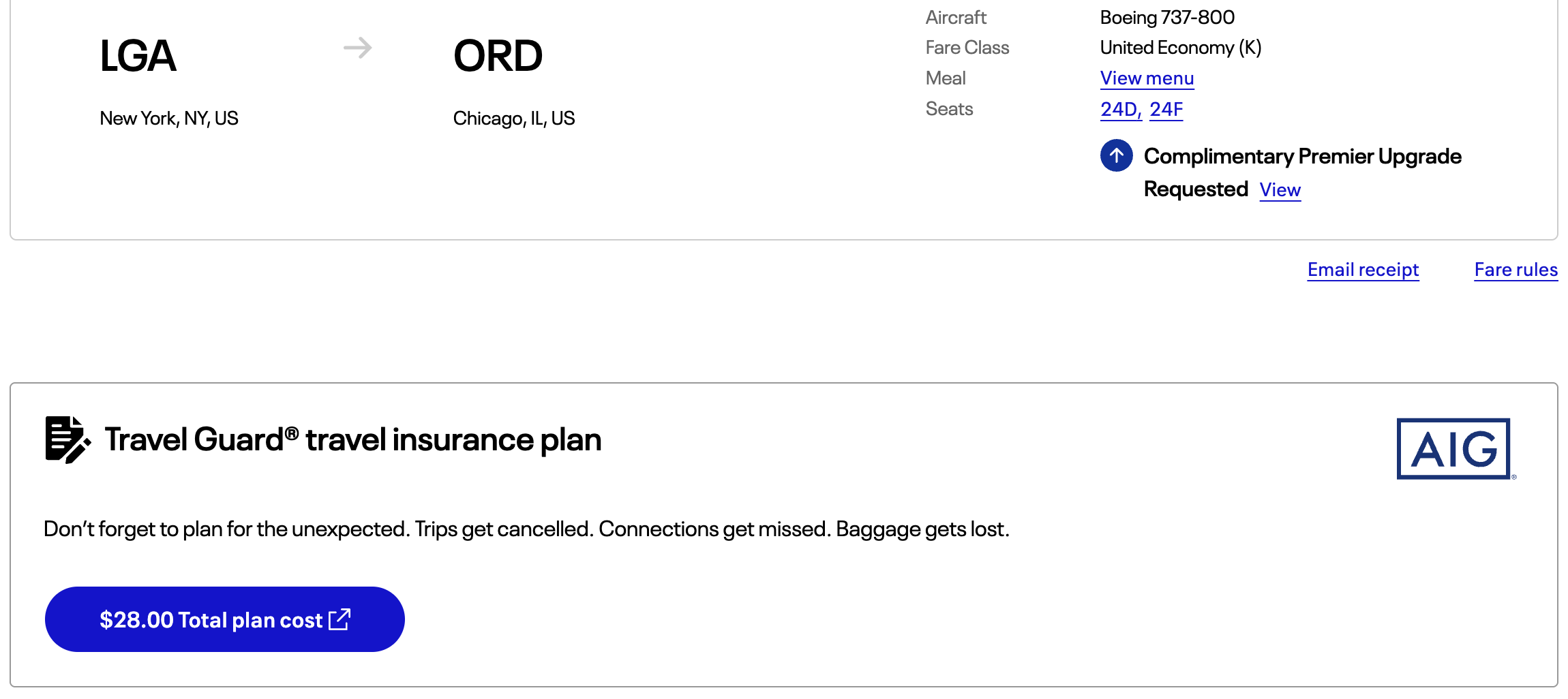 United travel insurance cost on LGA ORD one way United travel insurance cost on LGA ORD one way