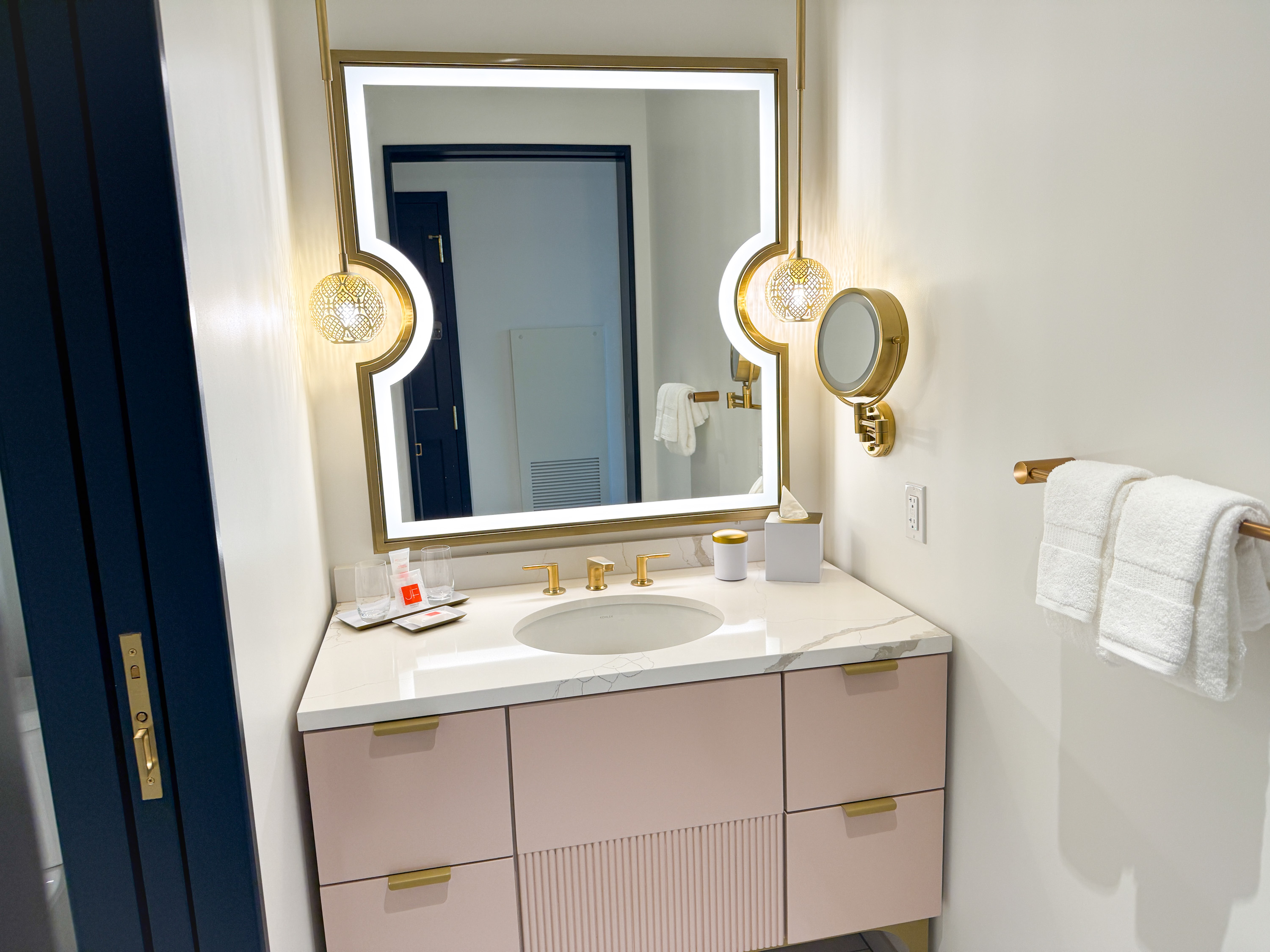 Universal Helios Grand Hotel Loews Hotel Epic Universe room bathroom vanity Universal Helios Grand Hotel Loews Hotel Epic Universe room bathroom vanity