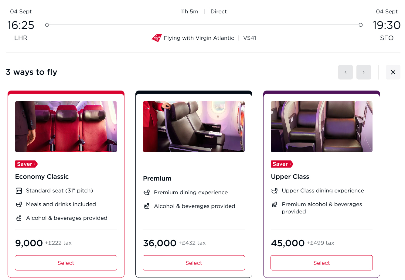 Virgin Atlantic award seat LHR SFO Virgin Atlantic award seat LHR SFO