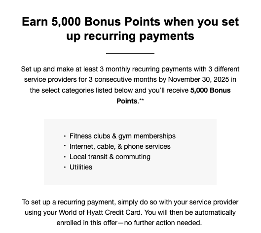 World of Hyatt Chase credit card spending offer recurring bills World of Hyatt Chase credit card spending offer recurring bills