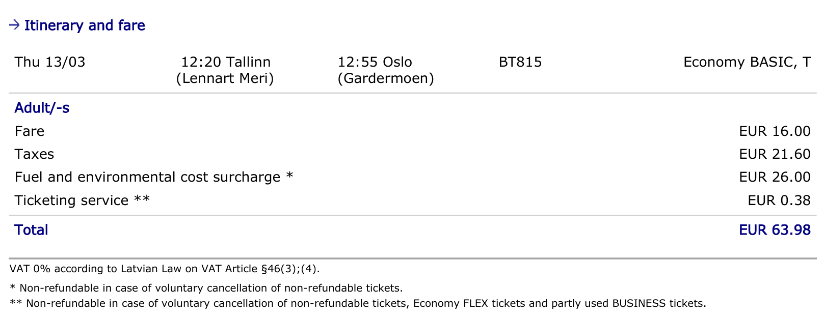 airBaltic fare invoice TLL OSL airBaltic fare invoice TLL OSL