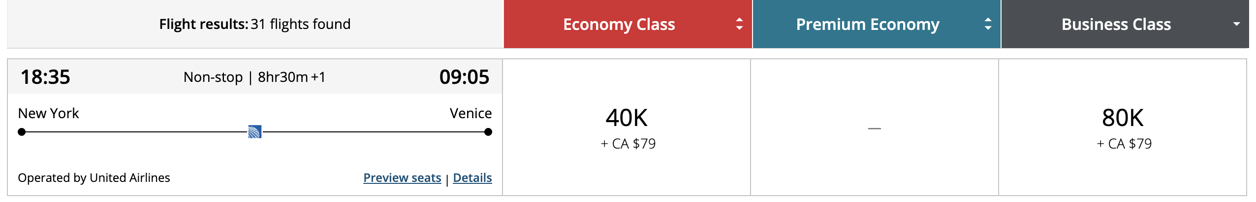 Aeroplan award 80k EWR VCE business Aeroplan award 80k EWR VCE business