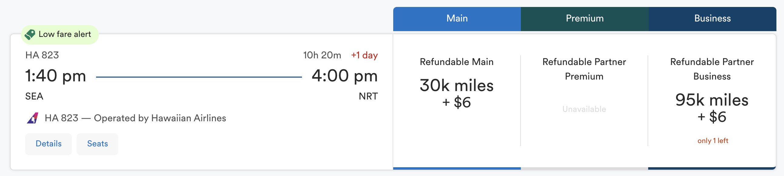 Alaska Hawaiian SEA NRT Alaska Hawaiian SEA NRT miles cost