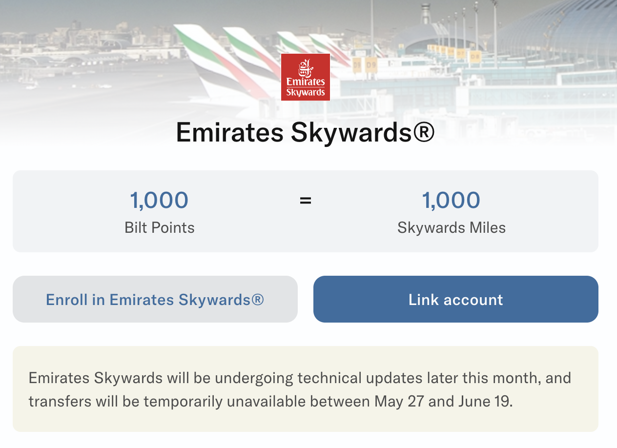 Bilt Emirates transfers pause Bilt Emirates transfers pause