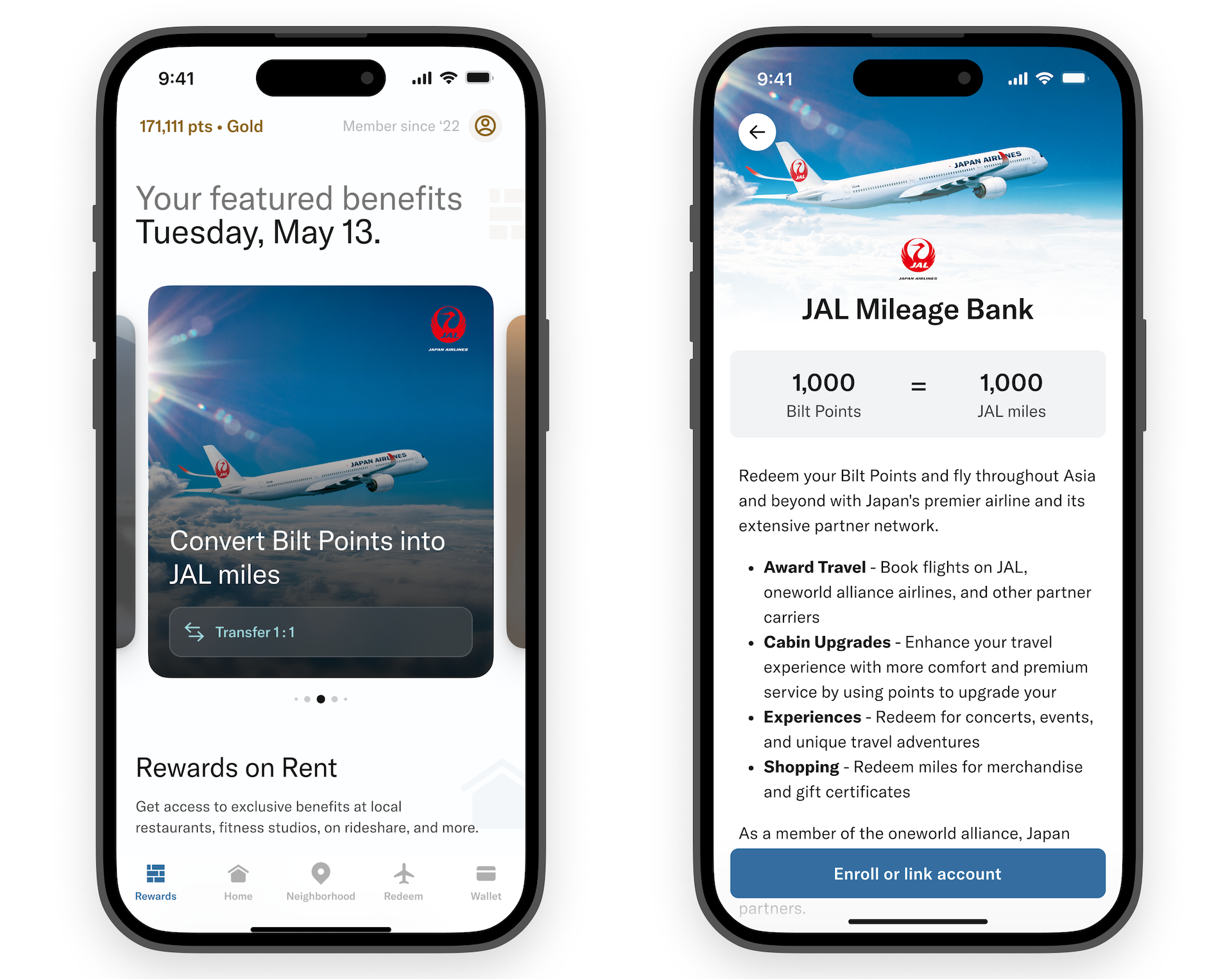 Bilt Japan Airlines transfer mockup Bilt Japan Airlines transfer mockup