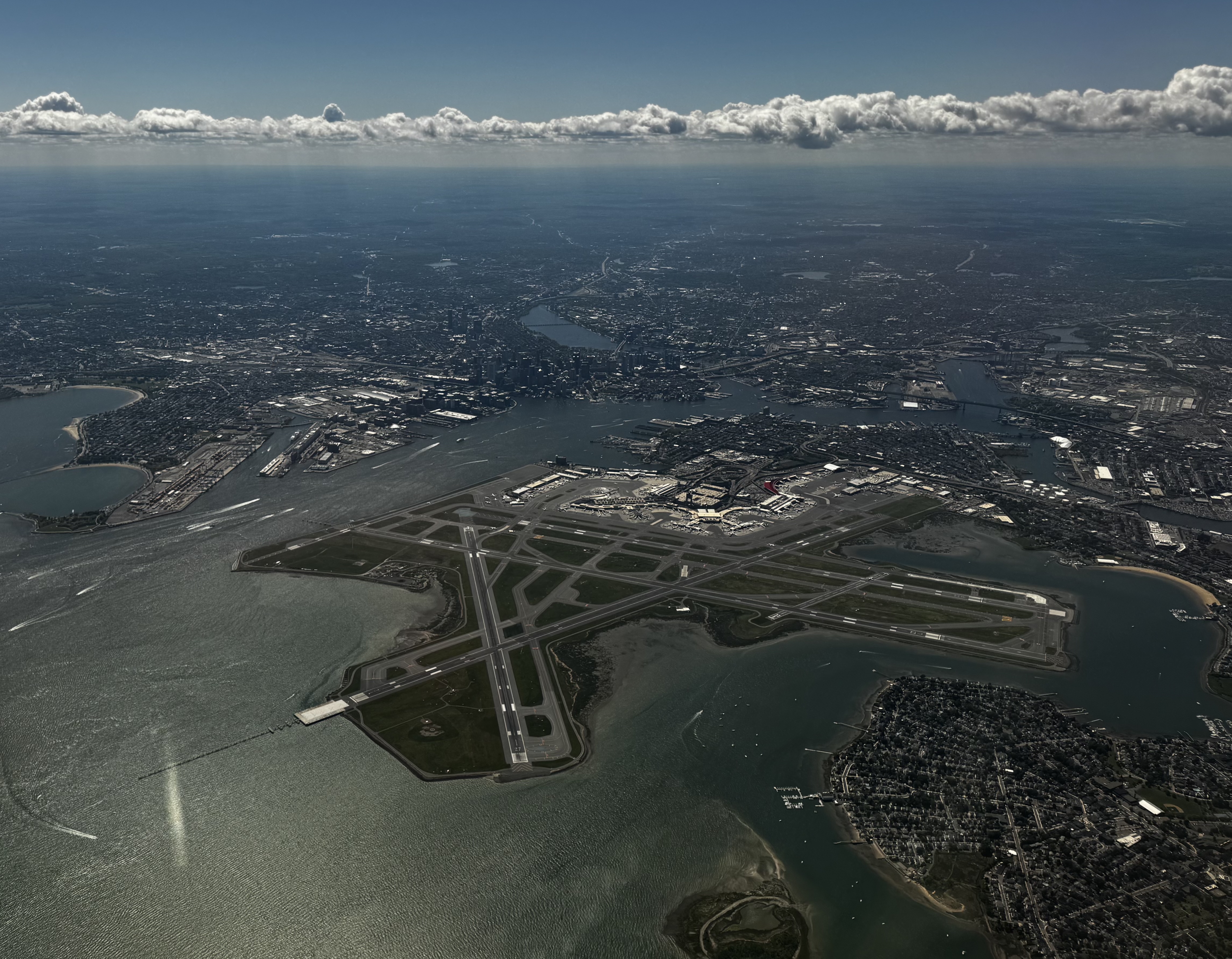 Boston Logan BOS airport runways overhead view