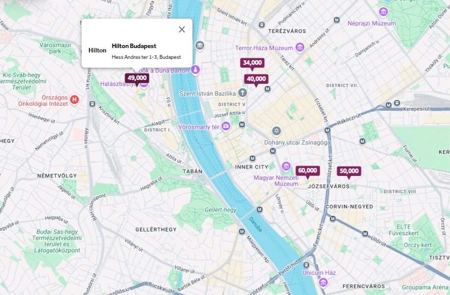 Budapest Map of Hilton Hotels