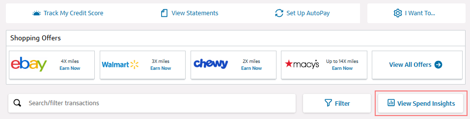 Capital One online account spending insights button Capital One online account spending insights button