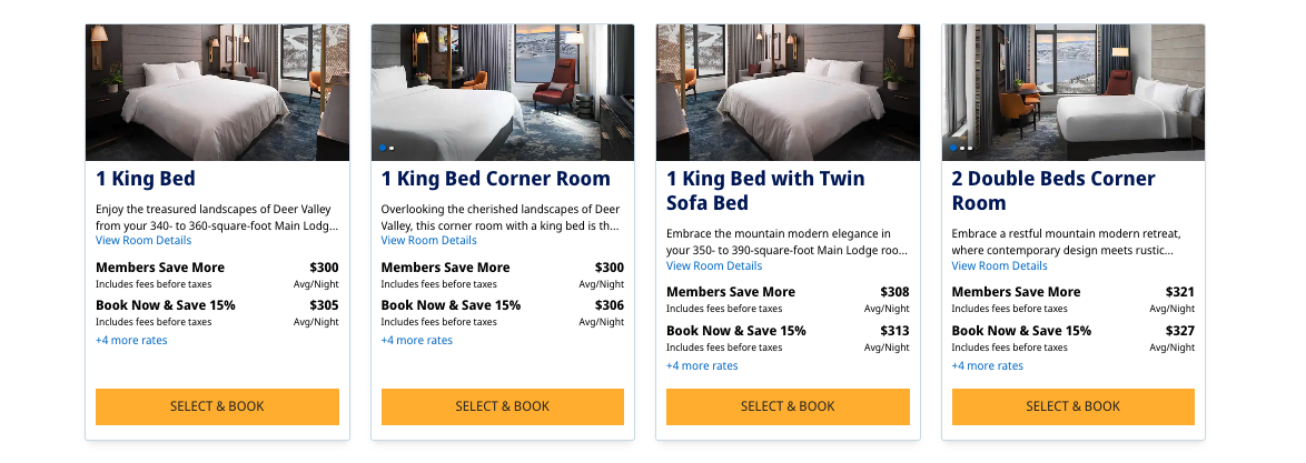 Cash rates standard rooms GH Deer Valley Hyatt Cash rates standard rooms GH Deer Valley Hyatt
