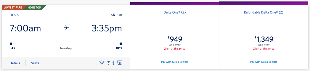 Delta One B757 200 LAX BOS cash price Delta One B757 200 LAX BOS cash price