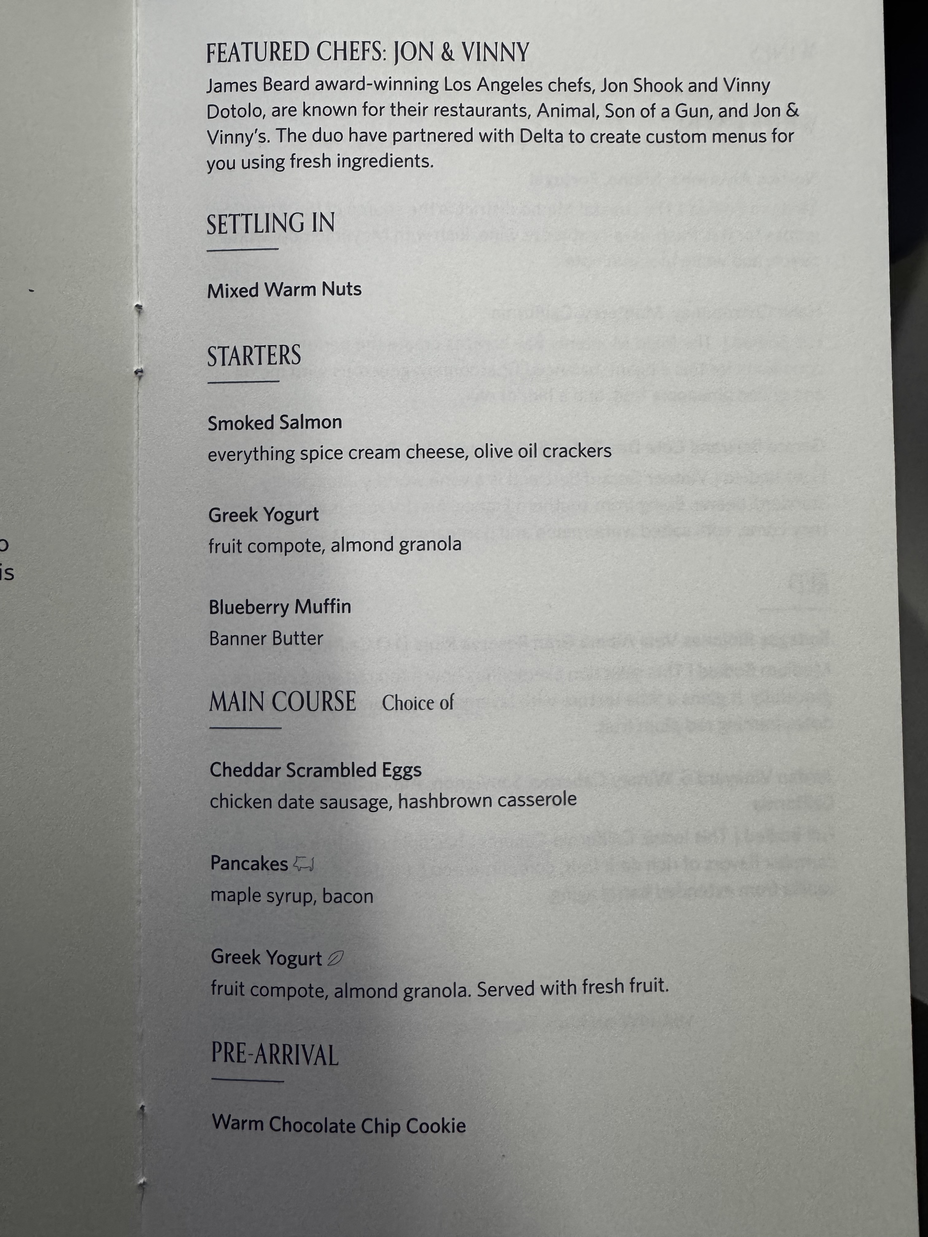 Delta One B757 200 LAX BOS menu options